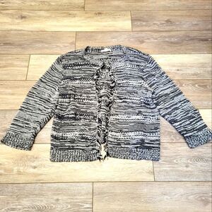 Dressbarn cotton/acrylic/nylon 3/4 sleeve cardigan black white Med